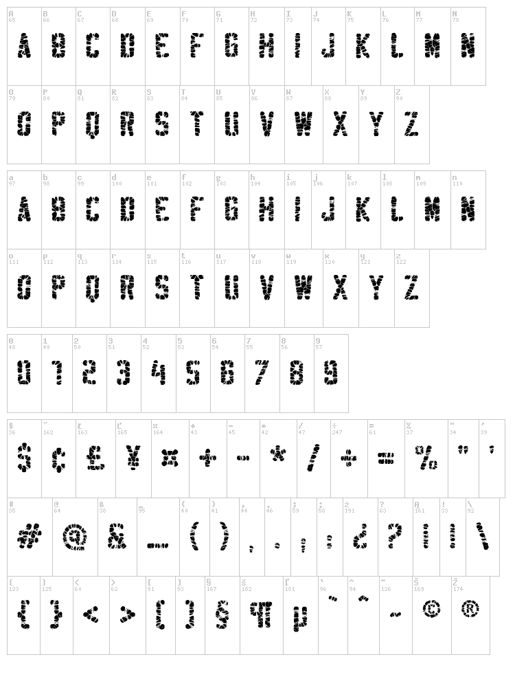 Sablon Washed font map